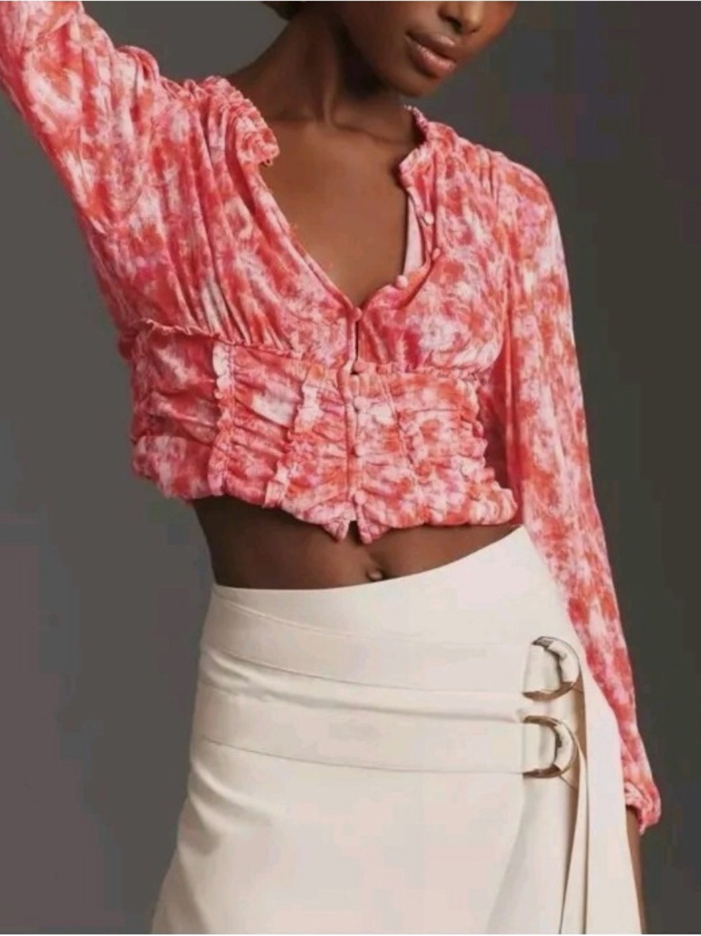 Anthropologie Long Sleeve Boho Cropped Top Size M